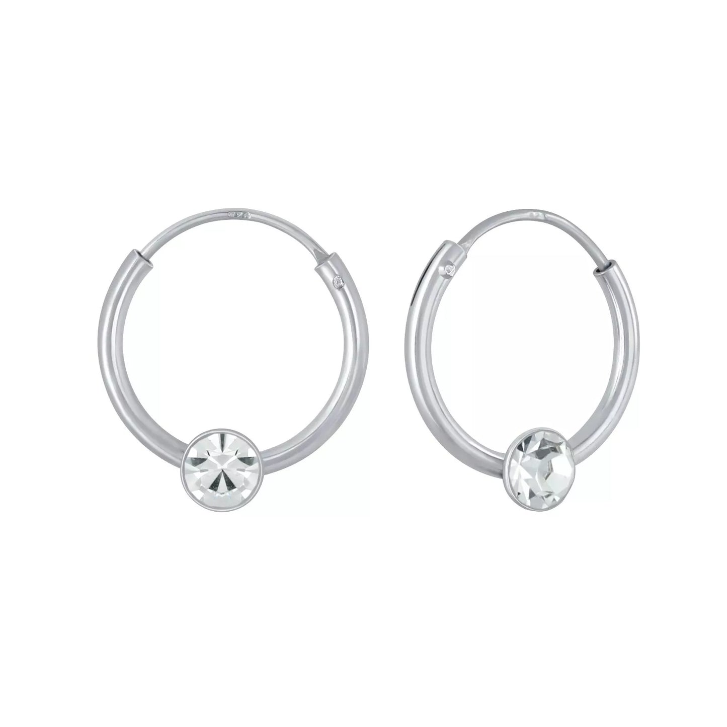 Children's Sterling Silver Clear Crystal Hoop Earrings