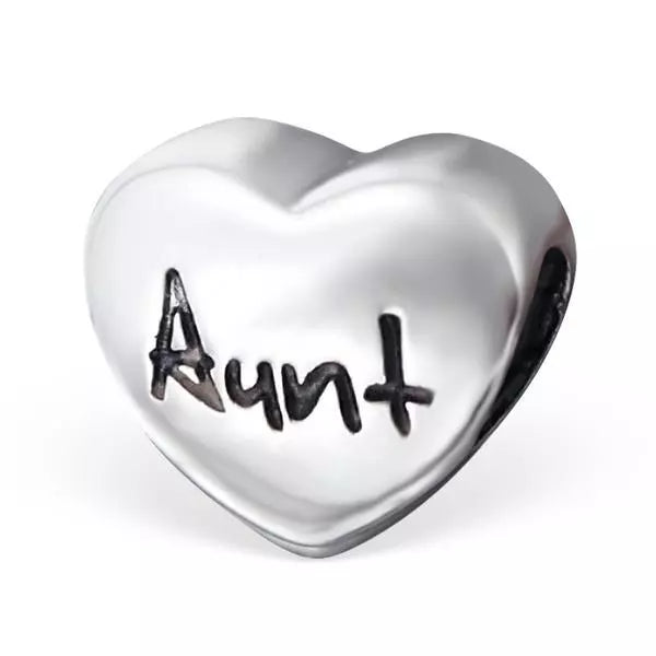 Sterling Silver "Aunt" Heart Bead For European Charm Bracelet