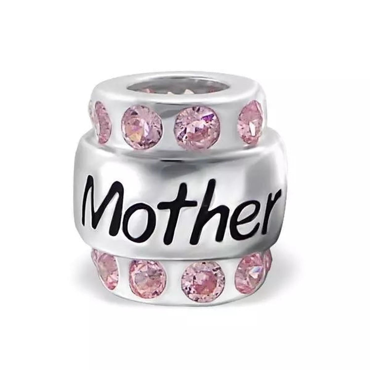 Sterling Silver "Mother" CZ Pink Charm Bead - Melchior Jewellery 