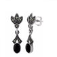 Sterling Silver Drop Oval Black Onyx Marcasite Earrings