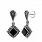 Sterling Silver Black Onyx Marcasite Drop Earrings