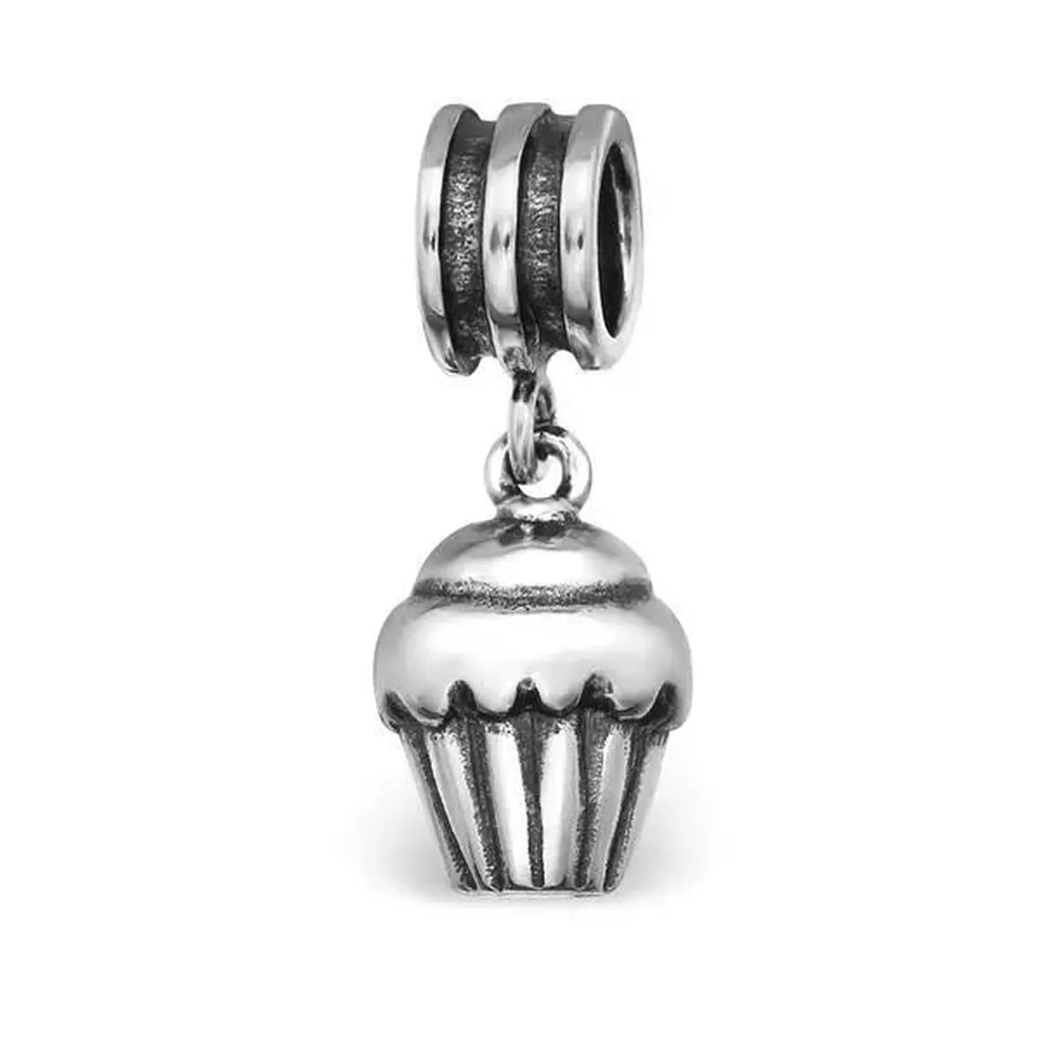 Sterling Silver Hanging Cupcake Charm Bead - Melchior Jewellery 
