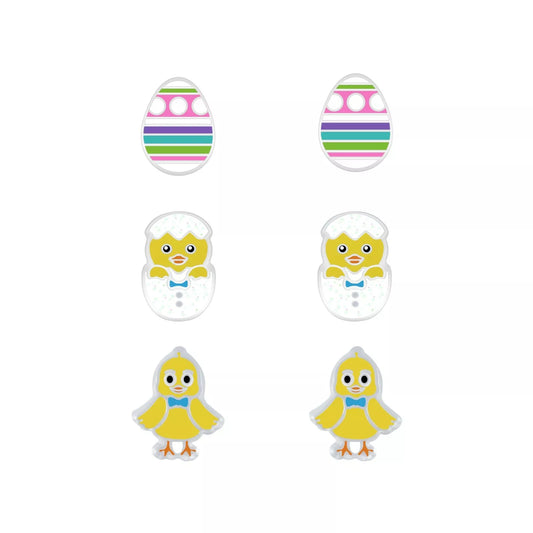 Children's Sterling Silver Easter Stud Earrings Set of 3