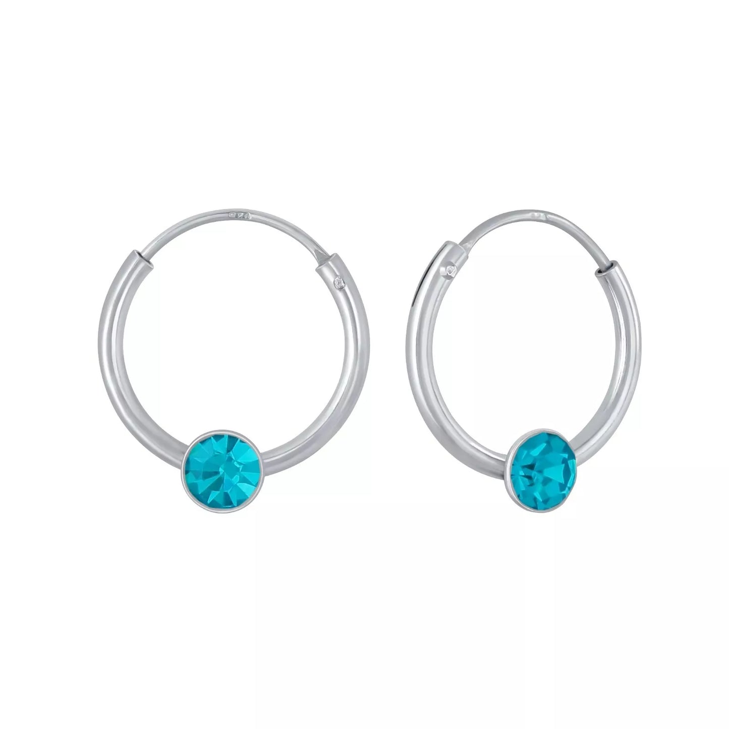 Children's Sterling Silver Aqua Blue Crystal Hoop Earrings