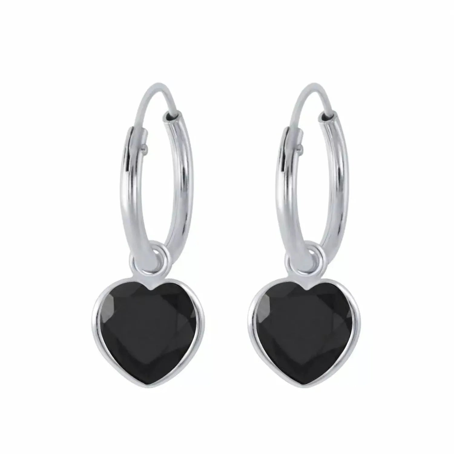 Girls's Sterling Silver Black Heart CZ Hoop Earrings - Melchior Jewellery 