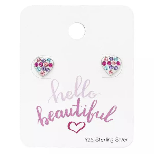 Children's Sterling Silver Crystal Heart Stud Earrings