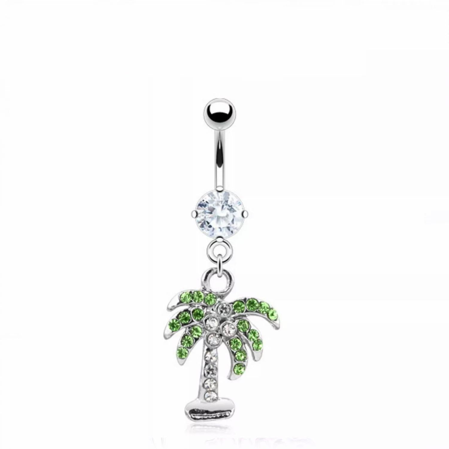 Stainless Steel Palm Tree Dangle Piercing Belly Bar - Melchior Jewellery 