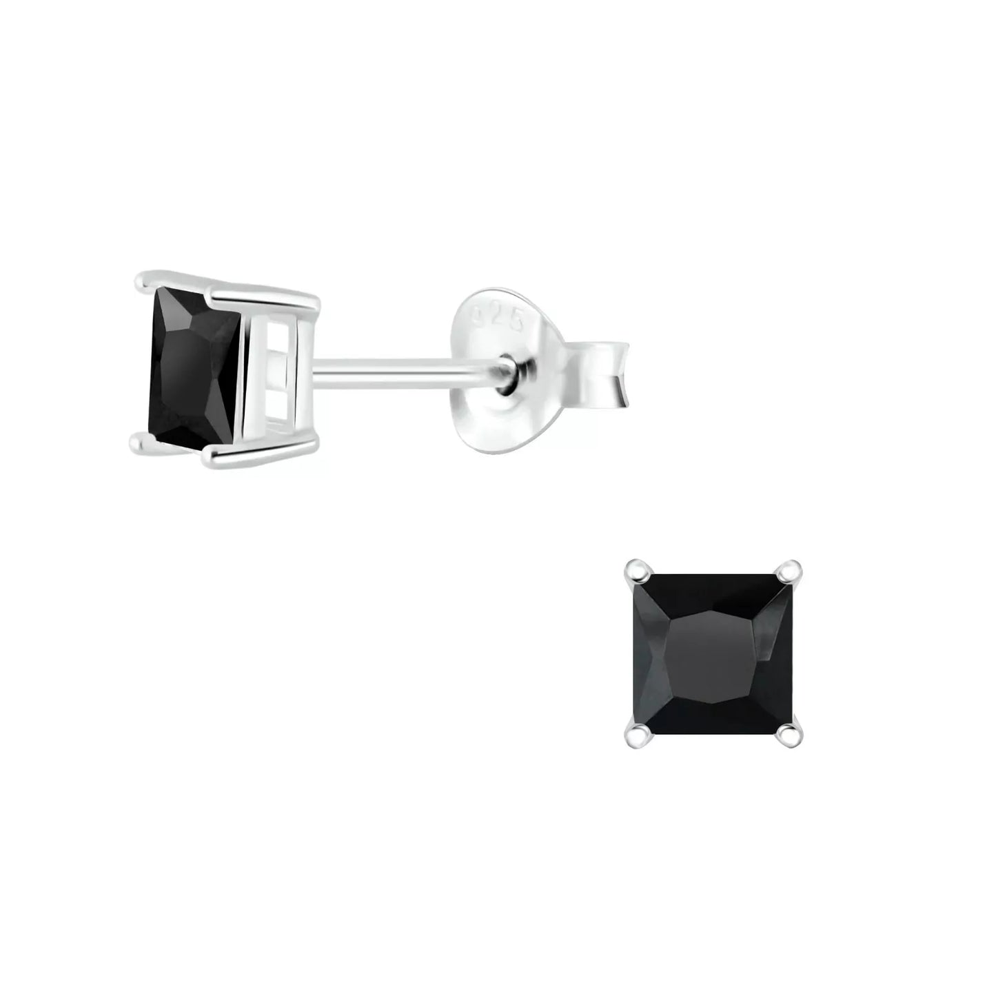 Sterling Silver Square 6mm CZ Stud Earrings - Choose Your Colour