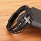 Mens Leather Braided Cross Bracelet With Magnetic Clasp