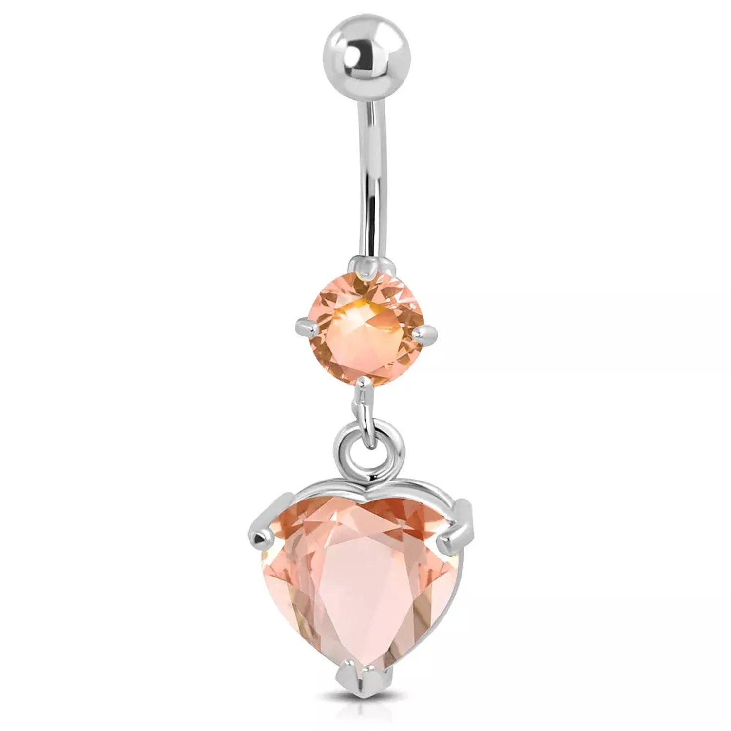 Stainless Steel CZ Love Heart Navel Belly Bar - Melchior Jewellery 