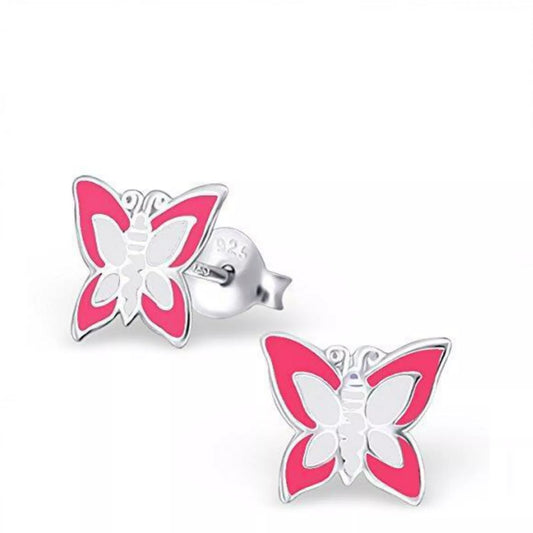 Children's Sterling Silver Pink Butterfly Stud Earrings