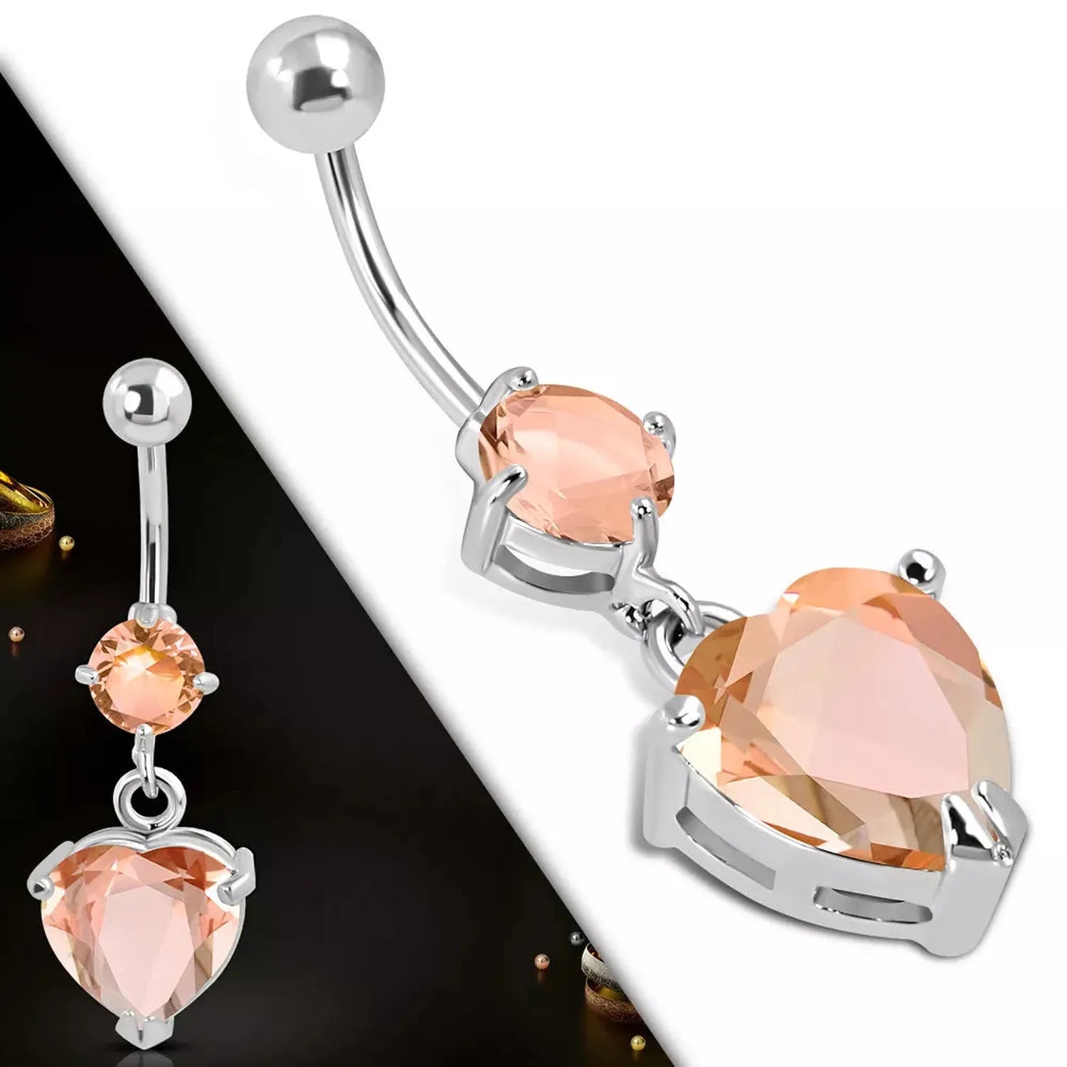 Stainless Steel CZ Love Heart Navel Belly Bar - Melchior Jewellery 