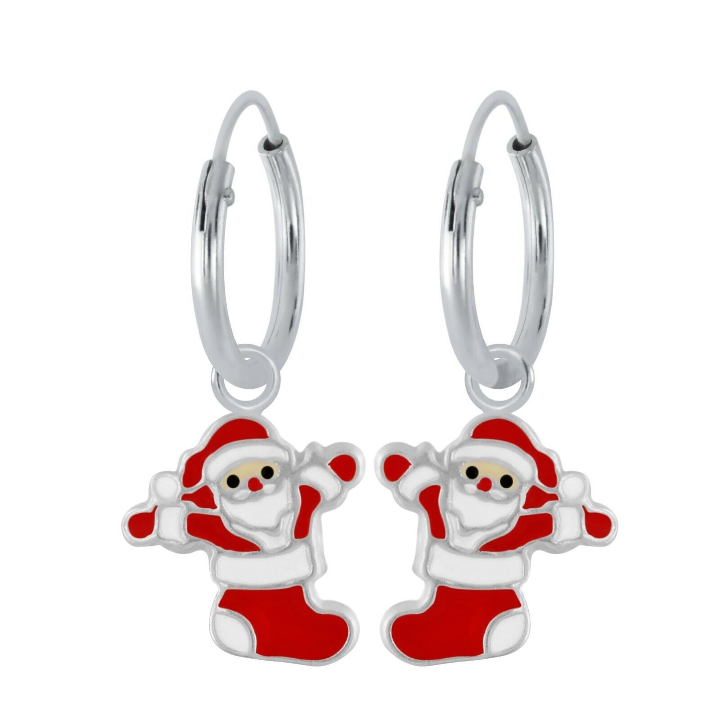 Children's Sterling Silver Santa Hoop Earrings