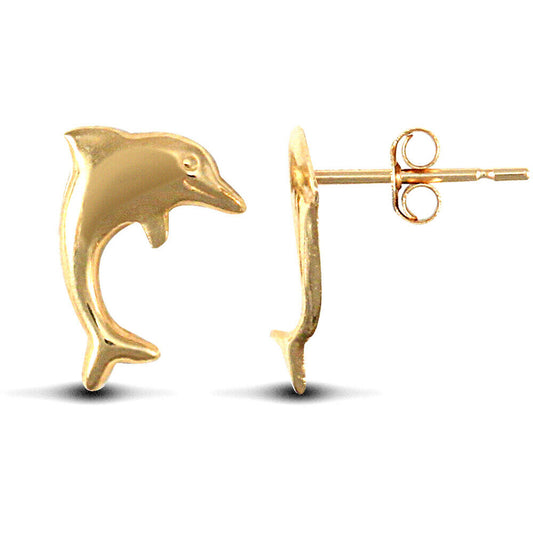 Girls 9ct Yellow Gold Dolphin Stud Earrings