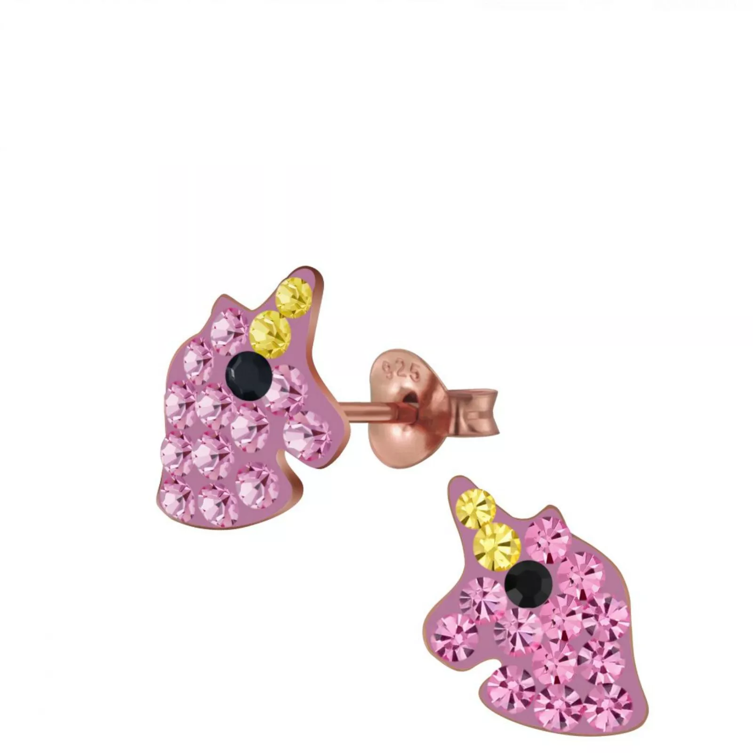 Children's Sterling Silver Pink Crystal Unicorn Stud Earrings - Melchior Jewellery 