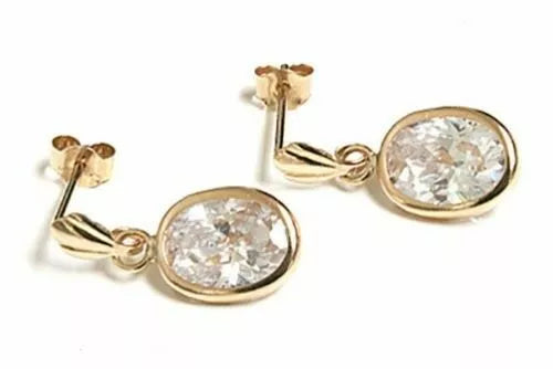 9ct Yellow Gold Oval CZ Drop Earrings