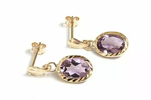 9ct Yellow Gold Amethyst Drop Earrings