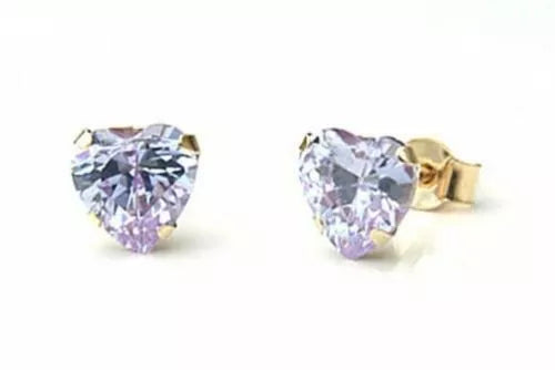 9ct Yellow Gold Lilac Heart Stud earrings