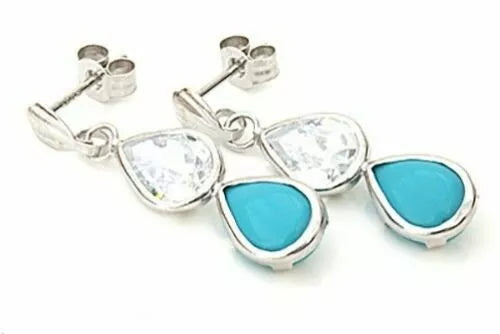 9ct White Gold Turquoise Teardrop Earrings