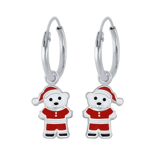 Children's Sterling Silver Santa Bear Hoop Earrings