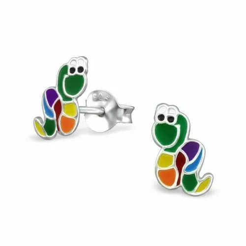 Children's Sterling Silver Colourful Worm Stud Earrings