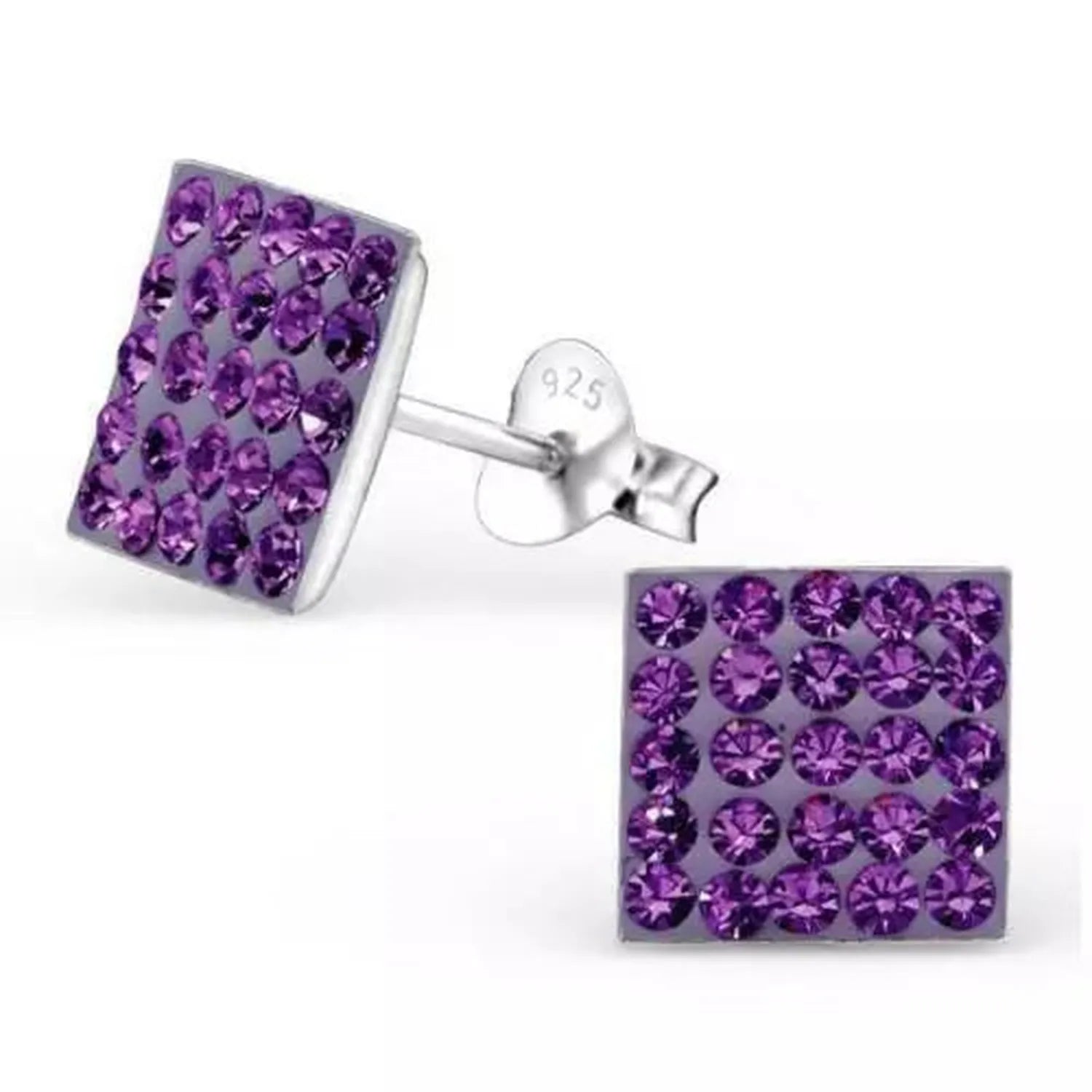 Sterling Silver Crystal Amethyst Square Stud Earrings - Melchior Jewellery 