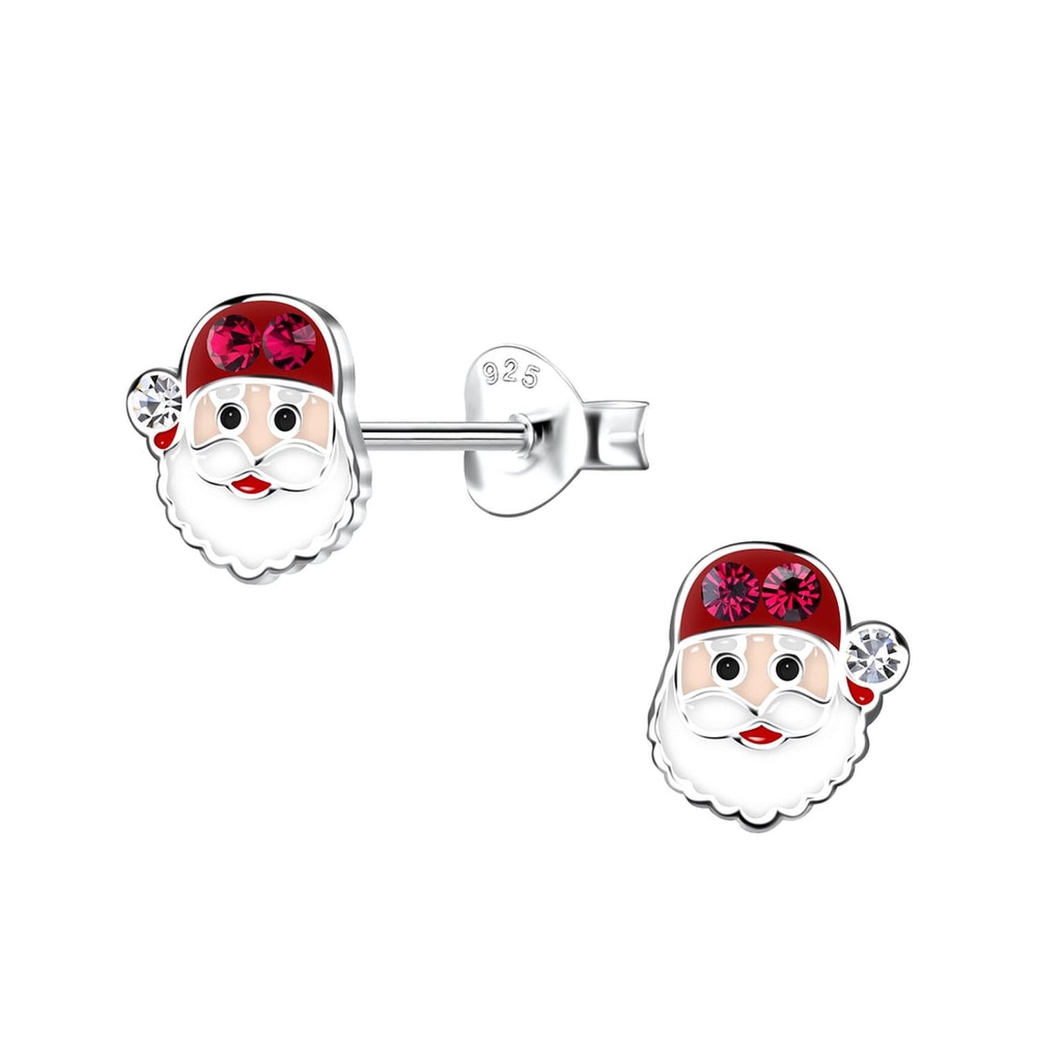 Sterling silver Santa earrings for children by Melchior Jewellery with red and white enamel details