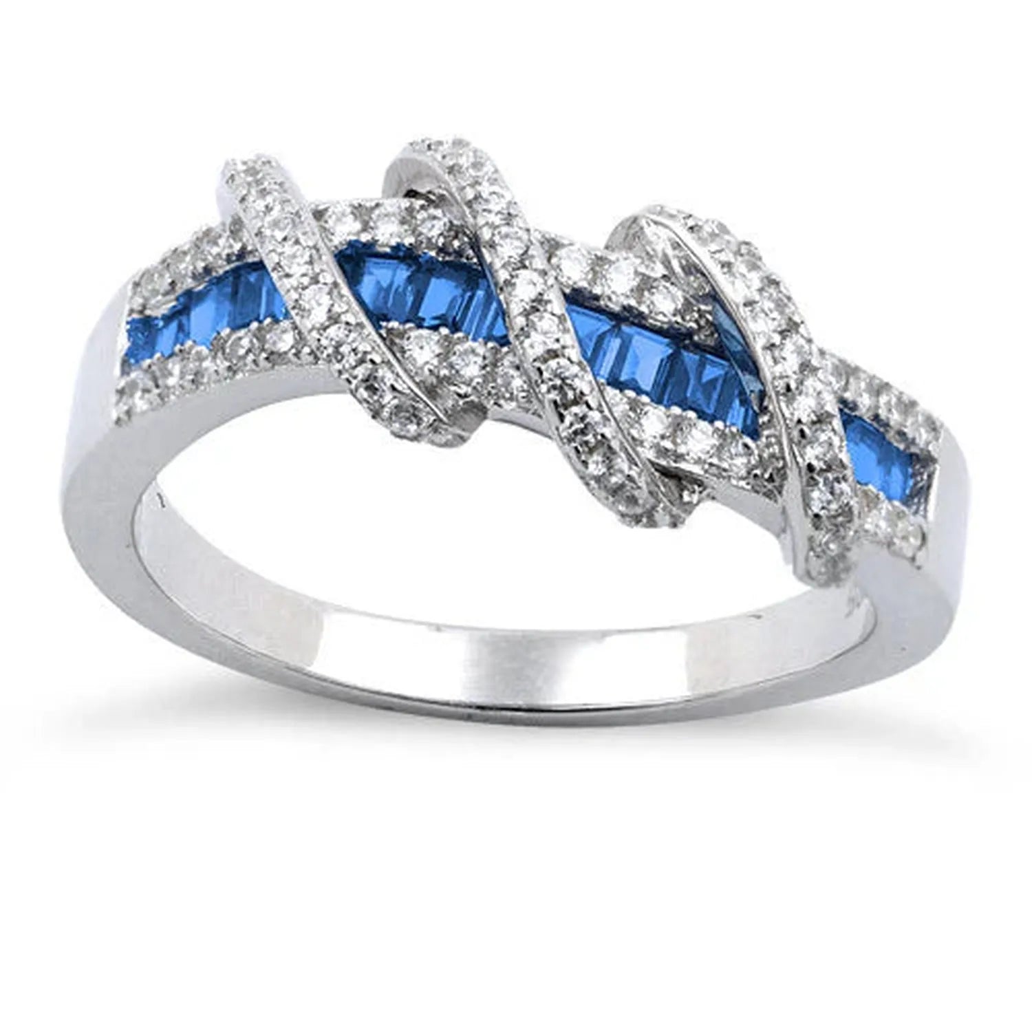 Sterling Silver Stunning Twisted Sapphire CZ Ring - Melchior Jewellery 
