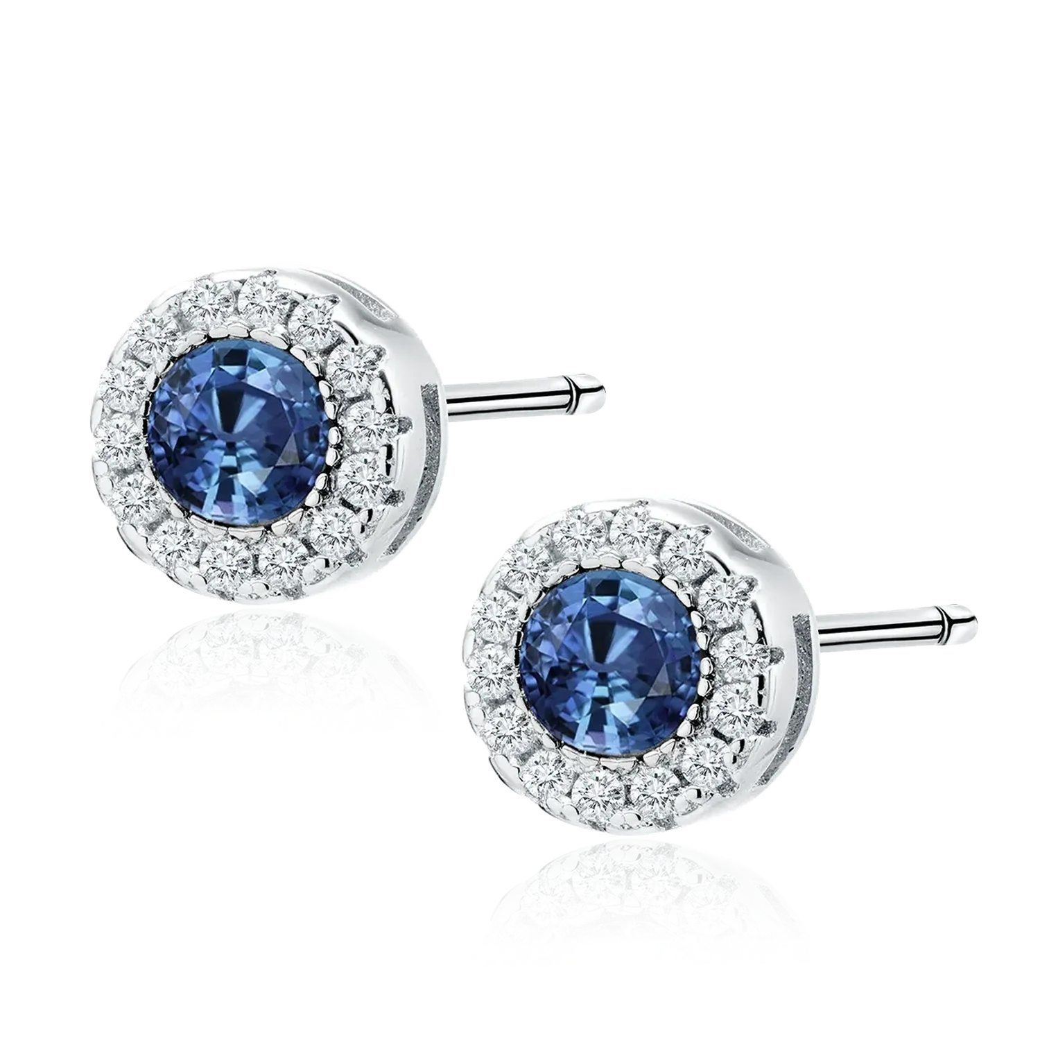 Melchior Jewellery sterling silver sapphire stud earrings with deep blue sapphires surrounded by sparkling clear crystals