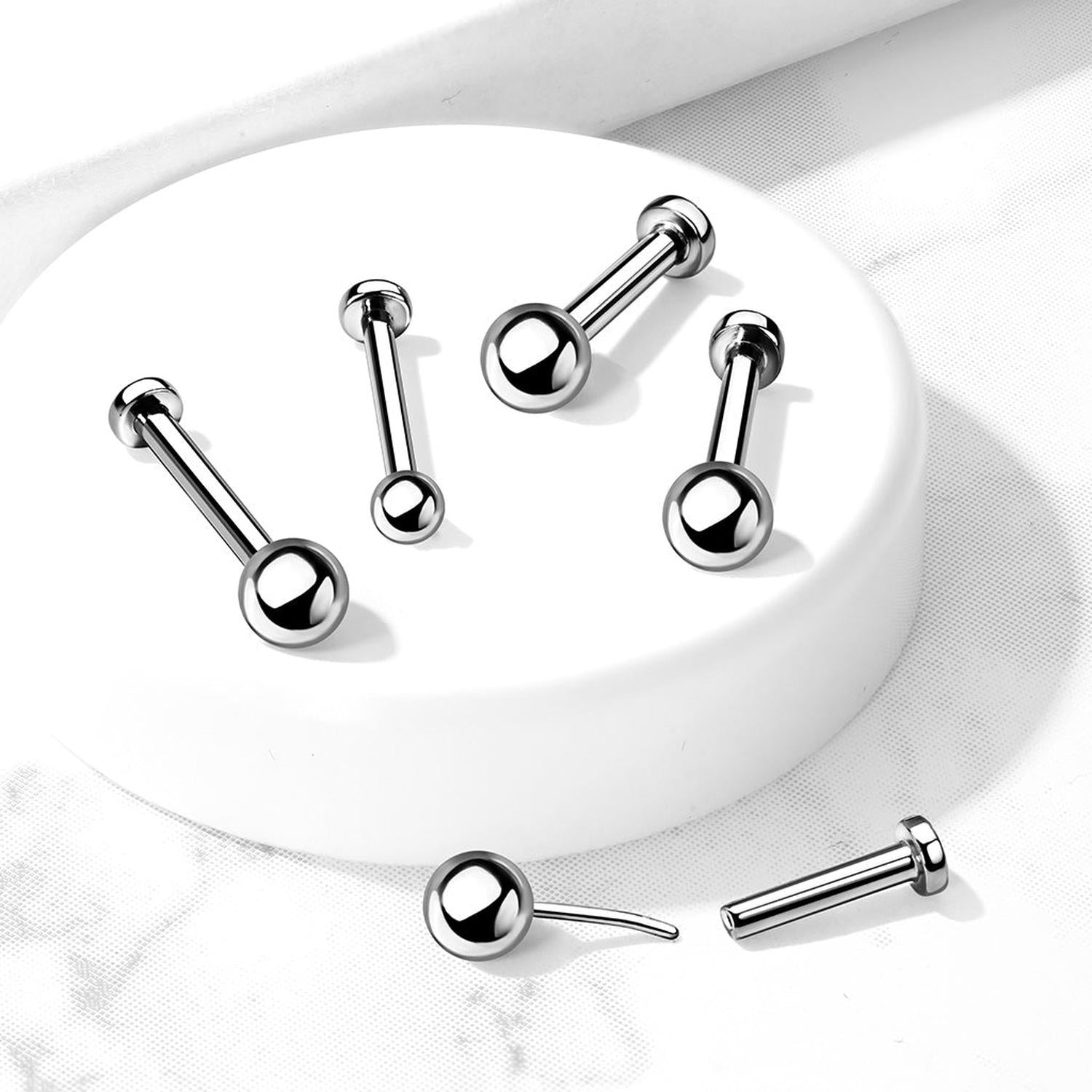 Melchior Jewellery titanium labret stud push in polished titanium lip and tragus body jewellery set