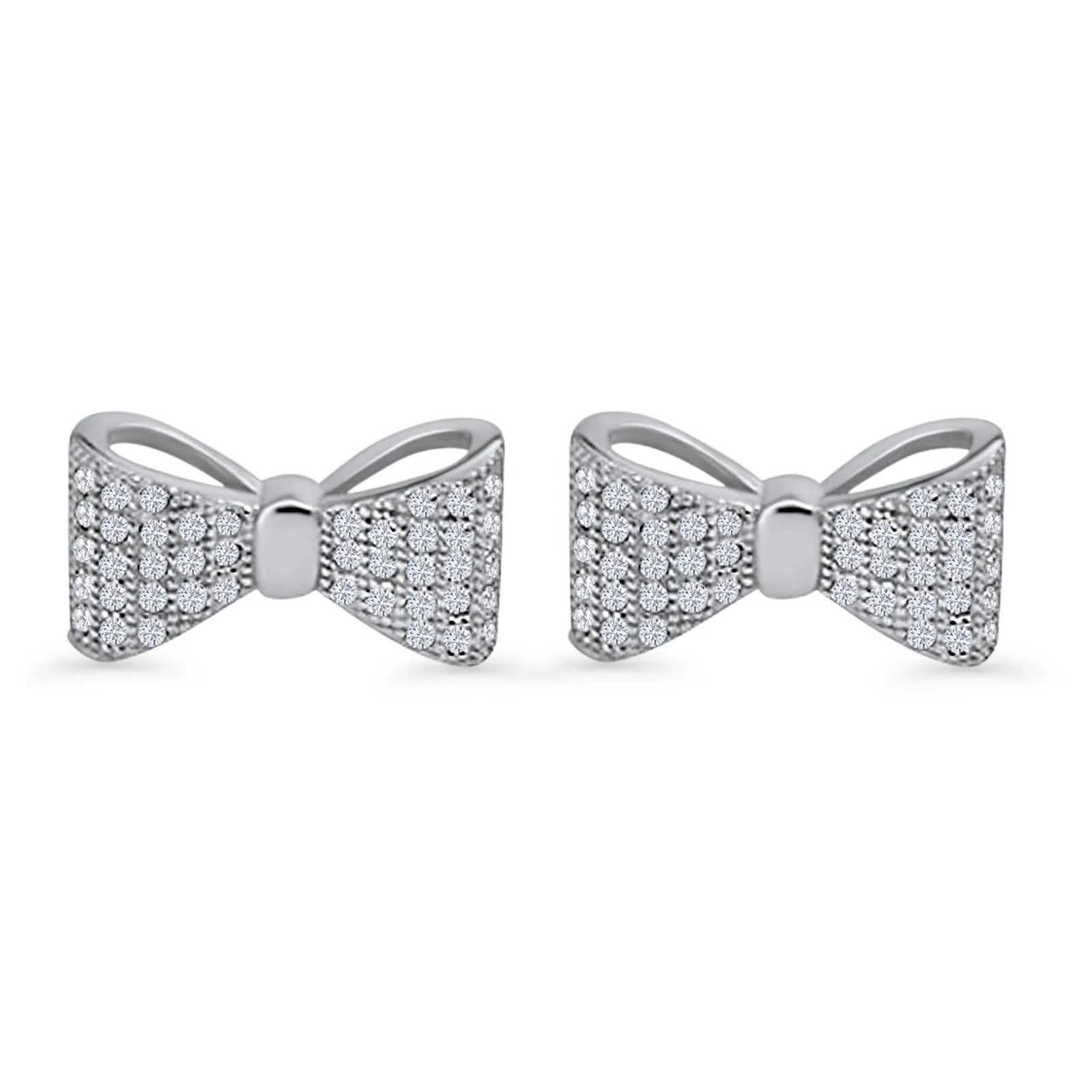 Sterling Silver Pave Bow Earrings by Melchior Jewellery featuring sparkling clear stones on silver bow design