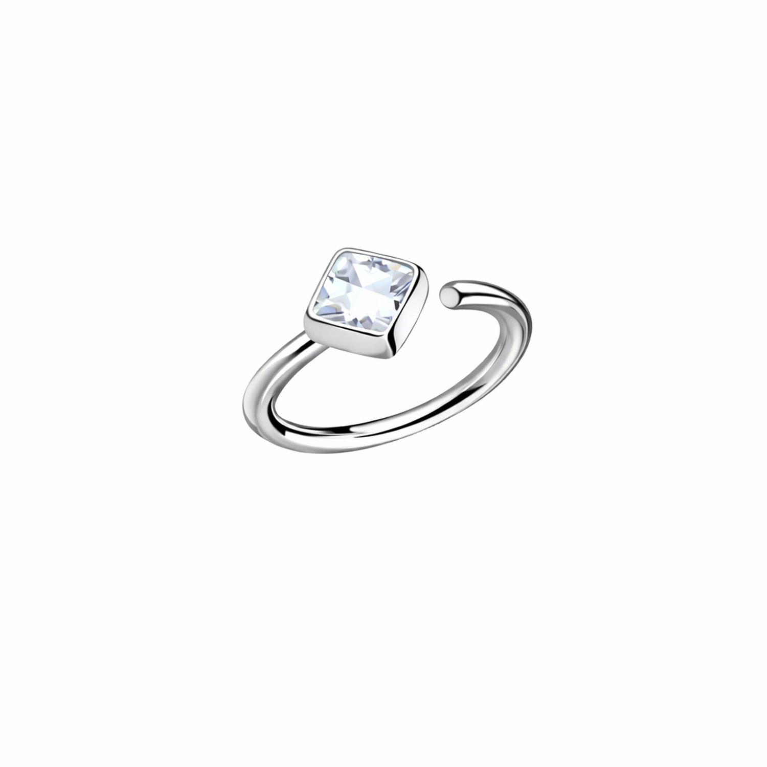 Sterling silver Silver Cartilage Helix Piercing CZ Hoop with clear square cubic zirconia stone