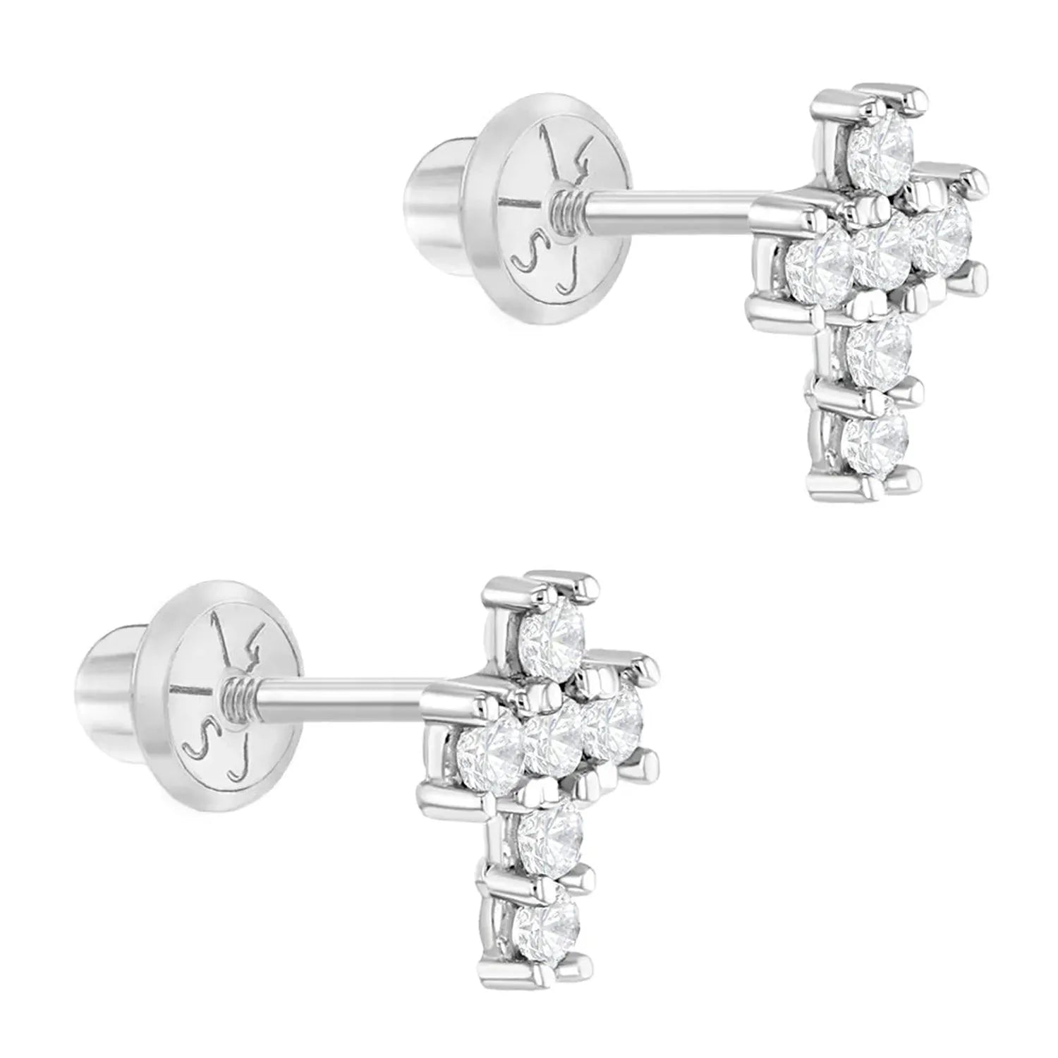 14k gold cross earrings for girls by In Season Jewellery with sparkling stones in a delicate design
