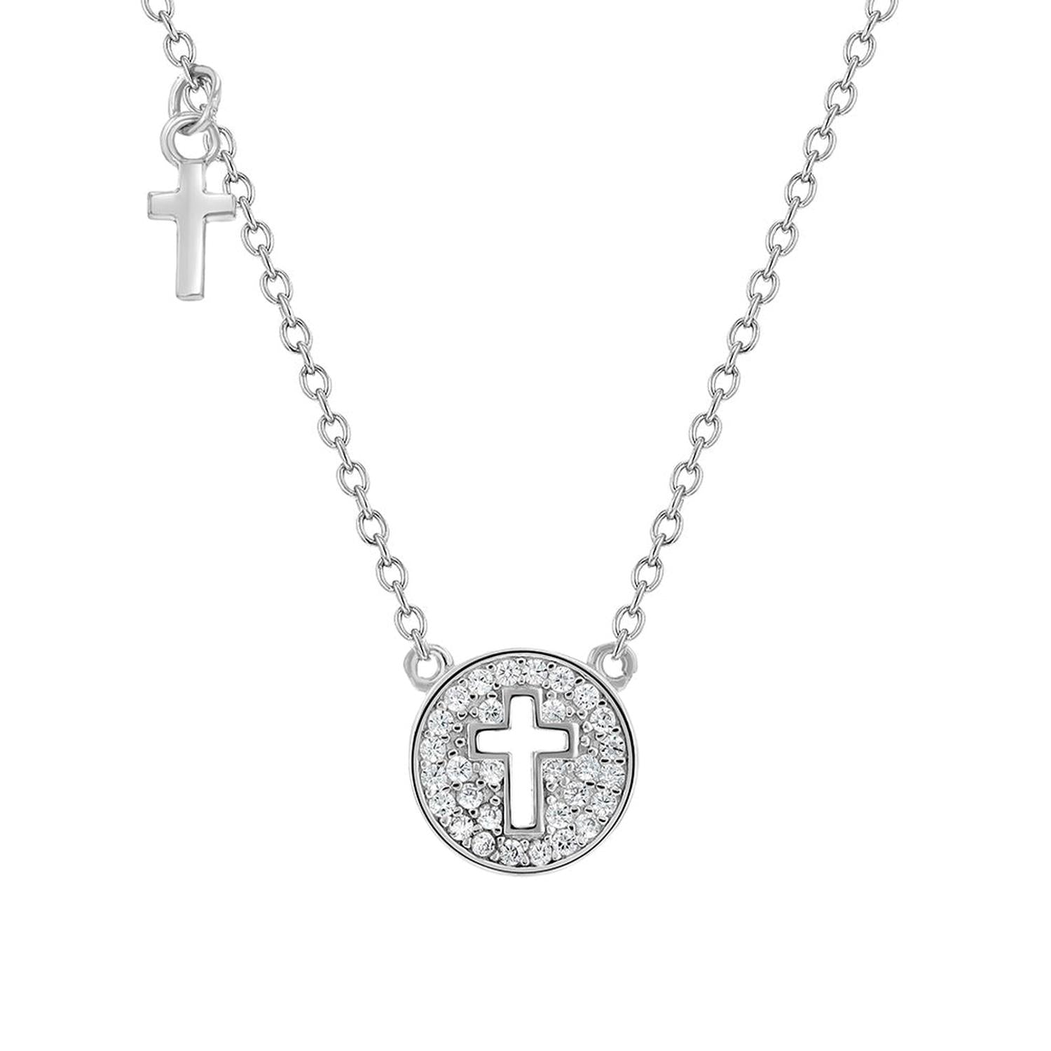 silver Girls Necklace by Melchior Jewellery with cross pendant and sparkling stones on chain