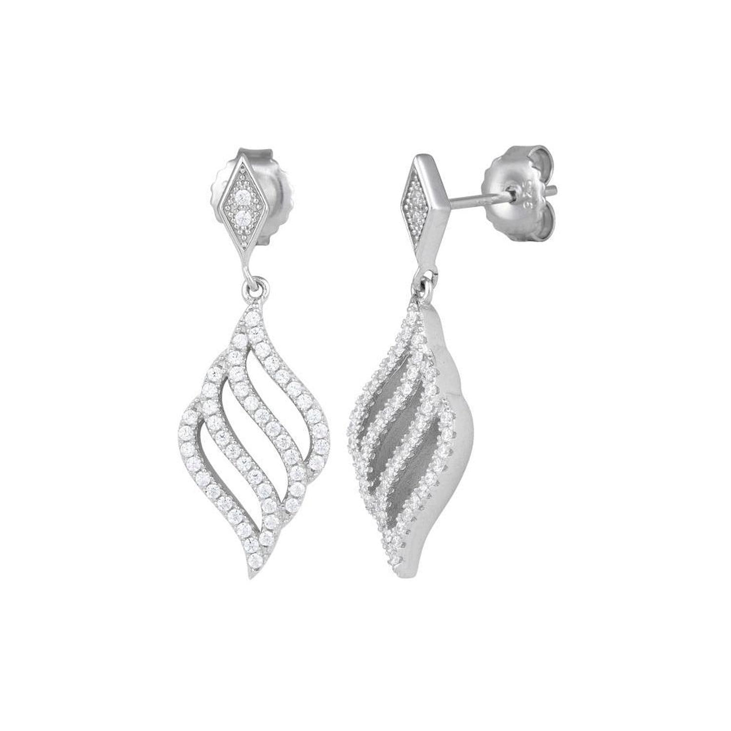 Silver Cubic Zirconia Triple Flame Drop Earrings by Melchior Jewellery for woman