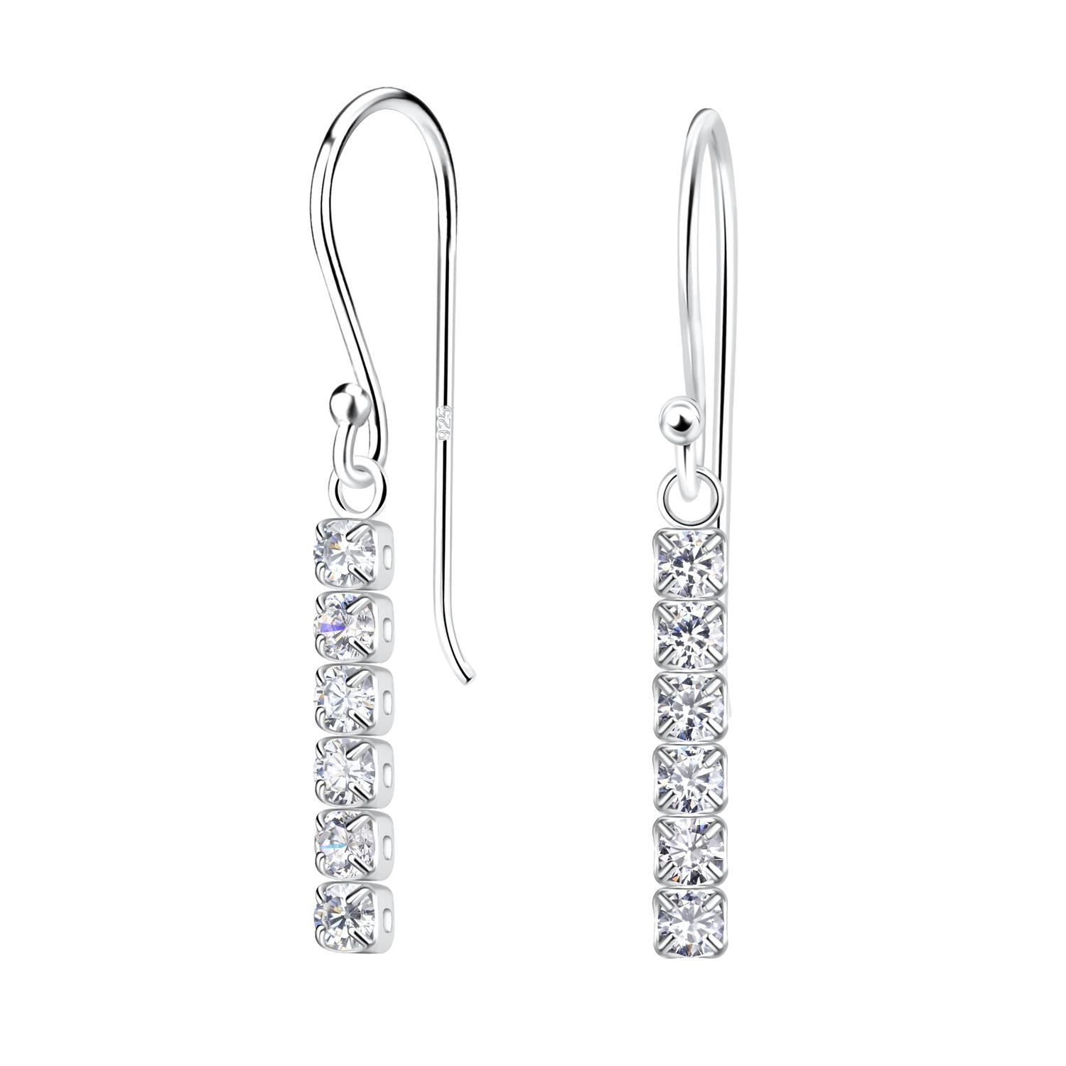 Melchior Jewellery silver Tennis Bar Drop Earrings with seven sparkling clear stones in a vertical line