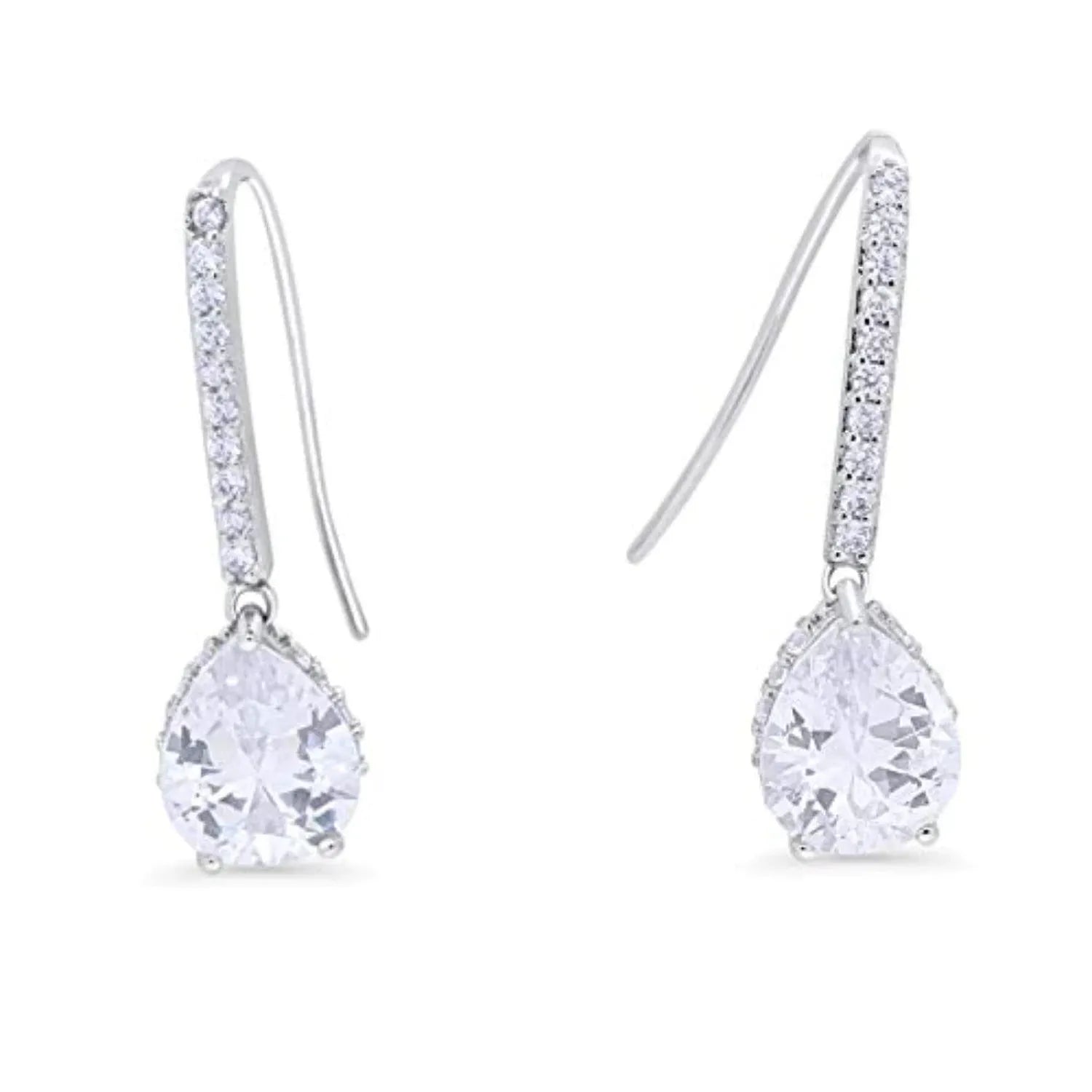 Melchior Jewellery silver CZ drop earrings with clear pear-shaped stones and small sparkling crystals