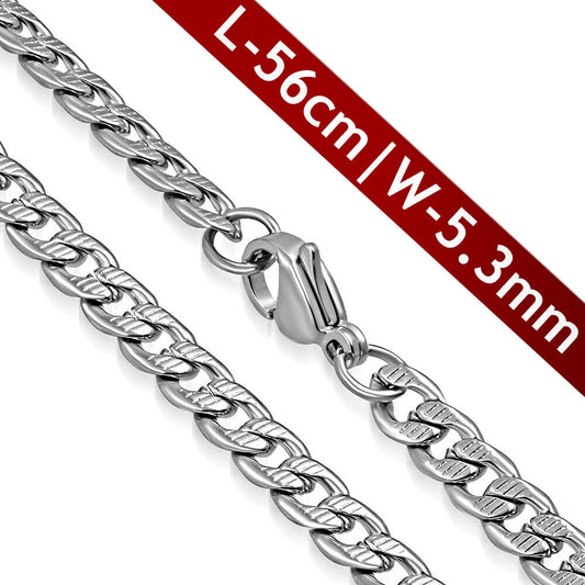 Melchior Jewellery flat Cuban link chain necklace in silver with 56cm length and 5.3mm width