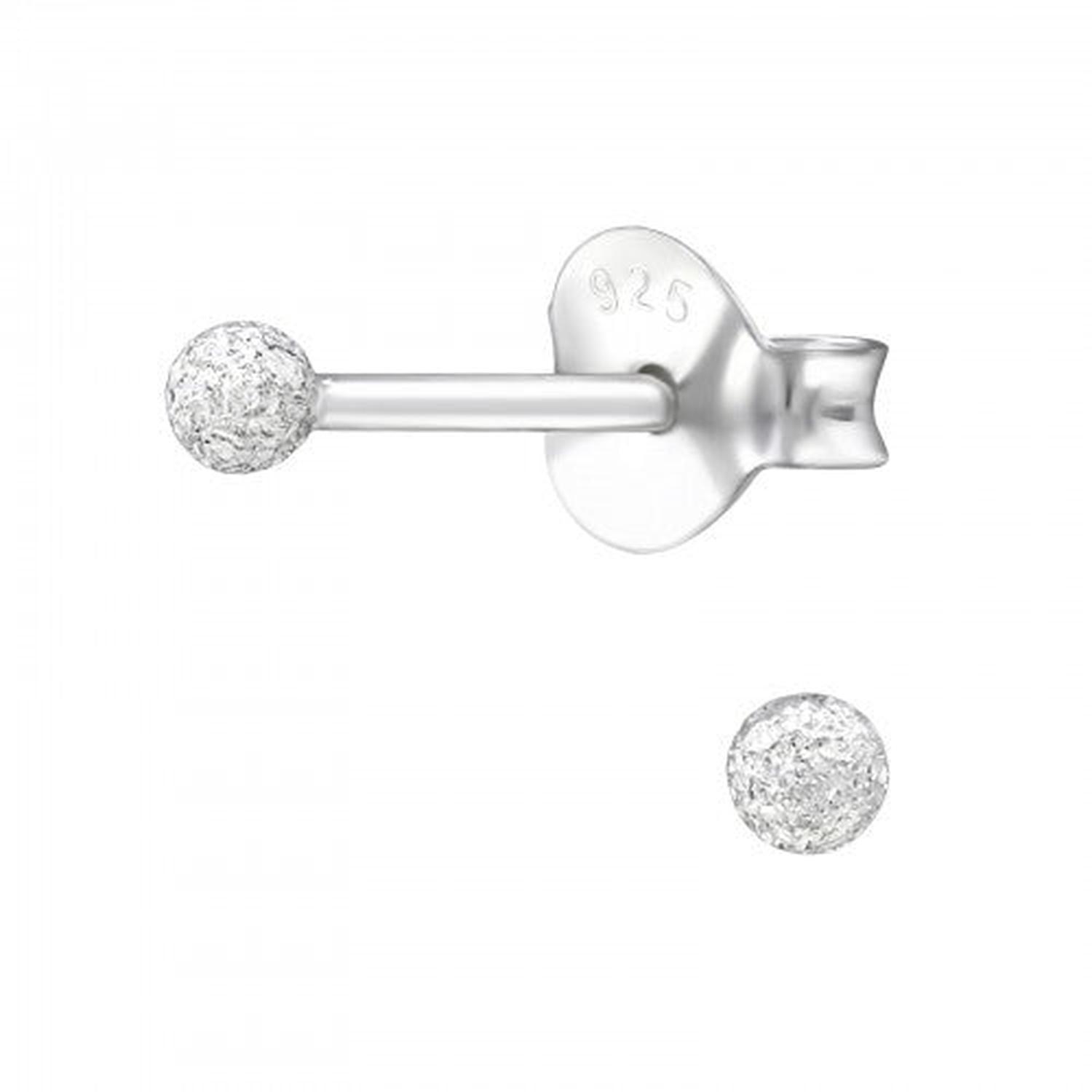 Sterling silver childrens silver diamond dust stud earrings with sparkling textured finish