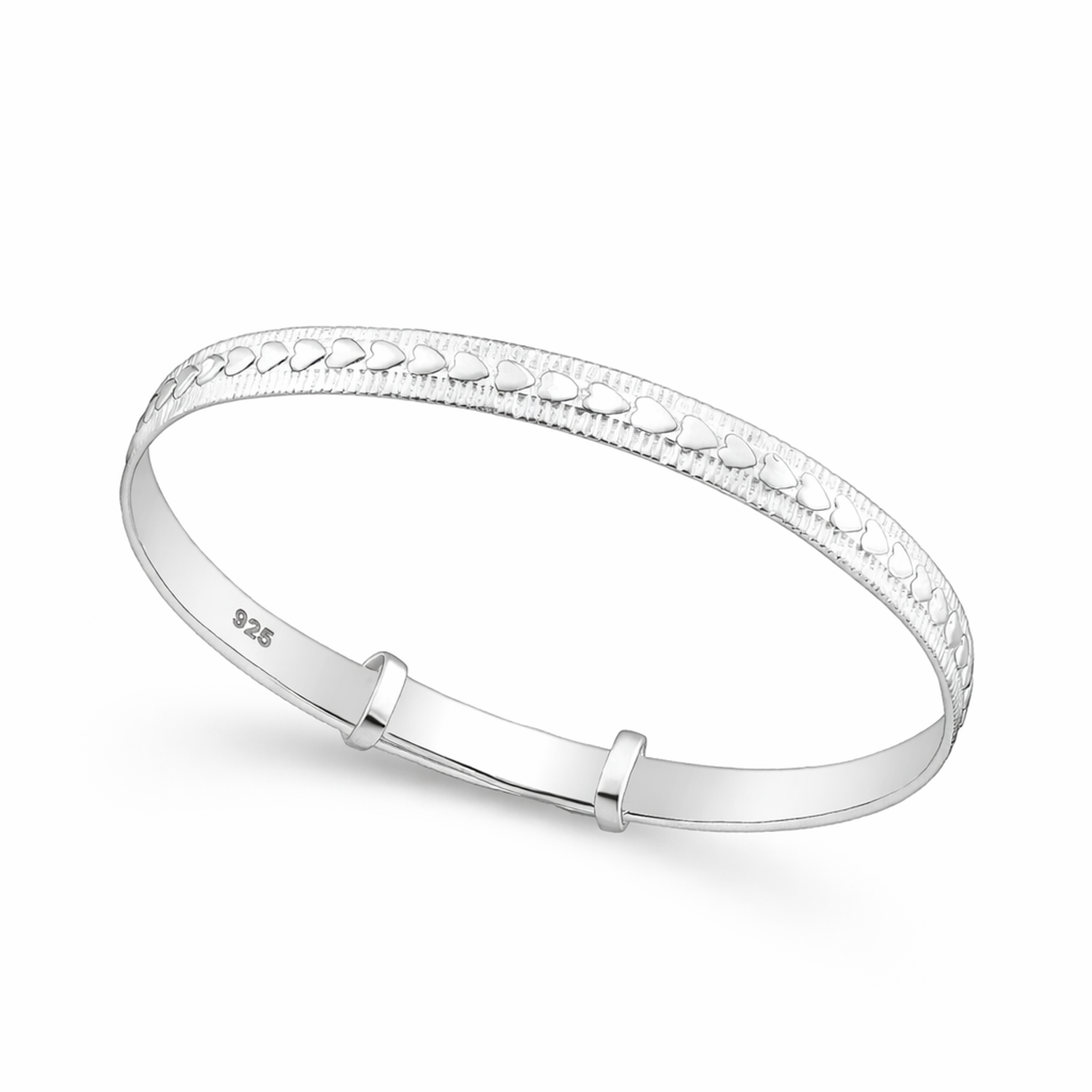 Melchior Jewellery expandable heart baby bracelet in sterling silver with heart detailing for children