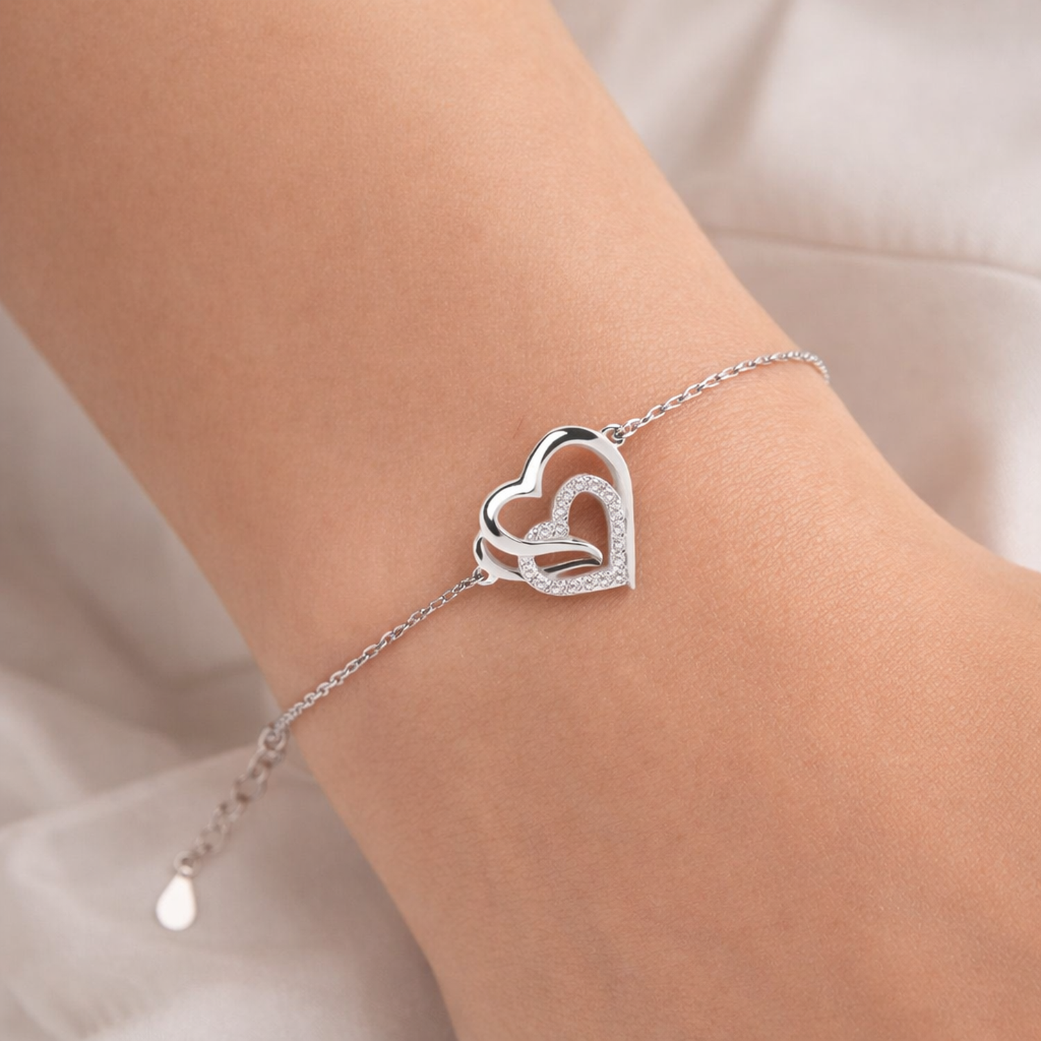 Sterling Silver Forever Love Double Heart Bracelet - Melchior Jewellery 