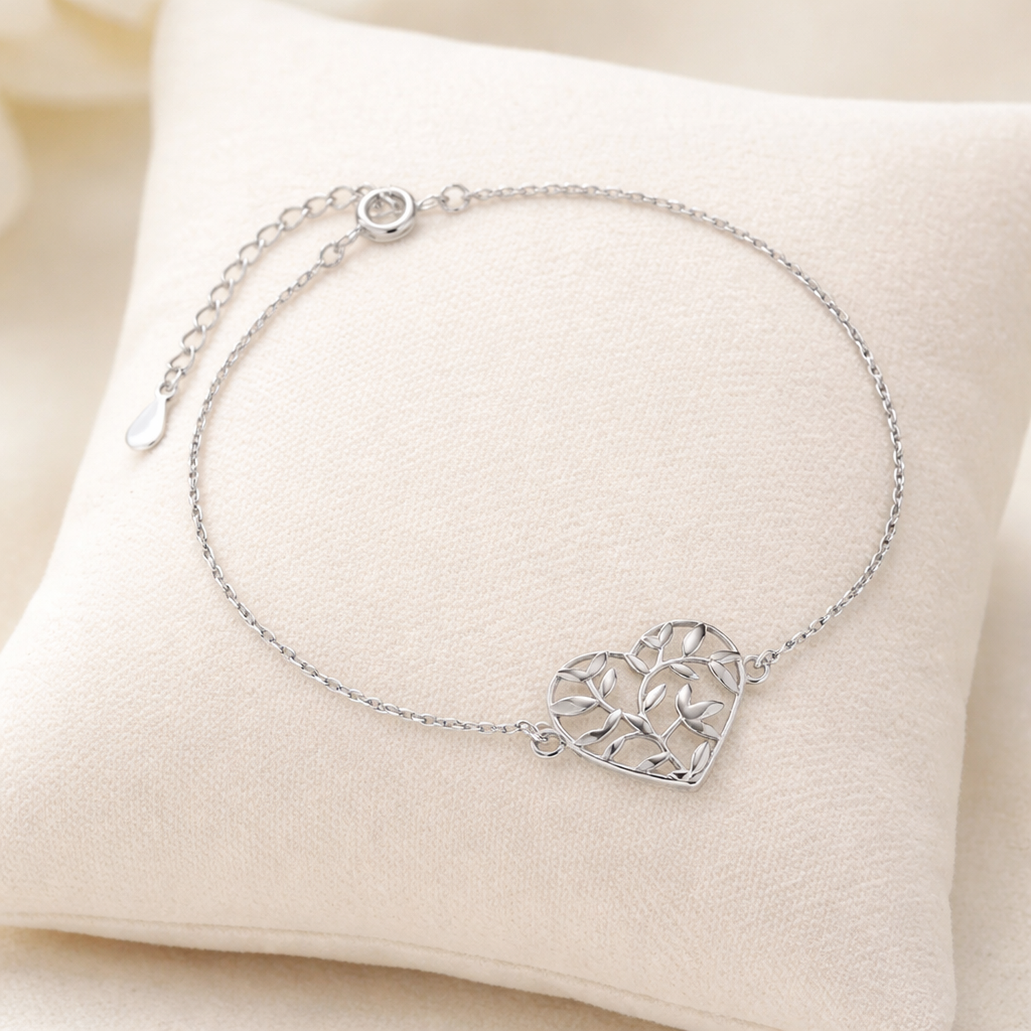 Sentiell olive leaf bracelet sterling silver heart design on delicate chain for women