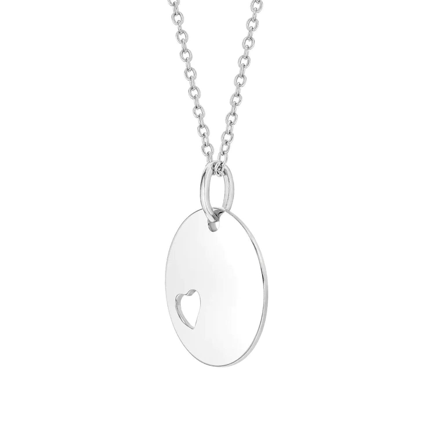 sterling silver childrens personalised necklace with oval pendant and heart cutout by Melchior Jewellery