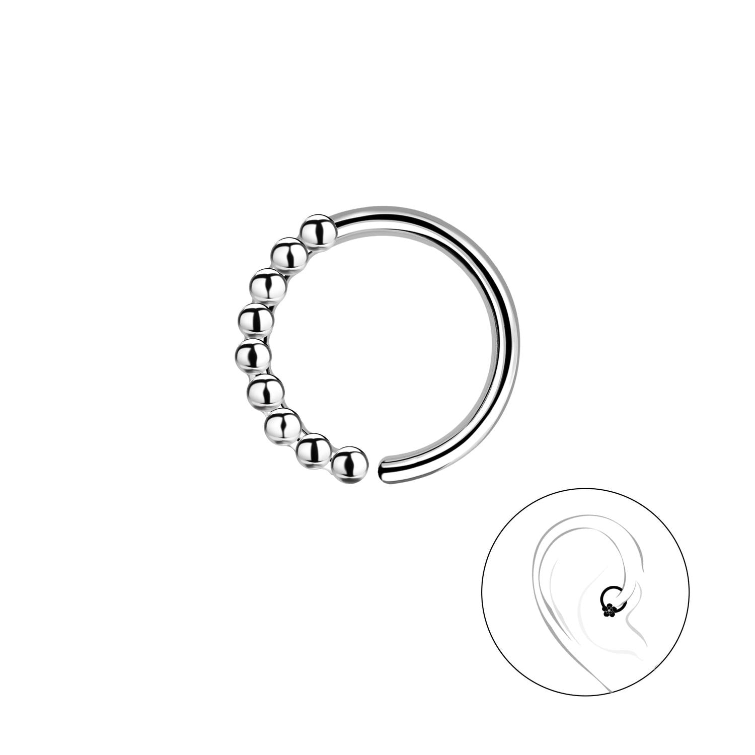 sterling silver helix cartilage piercing hoop with bead detailing by Melchior Jewellery