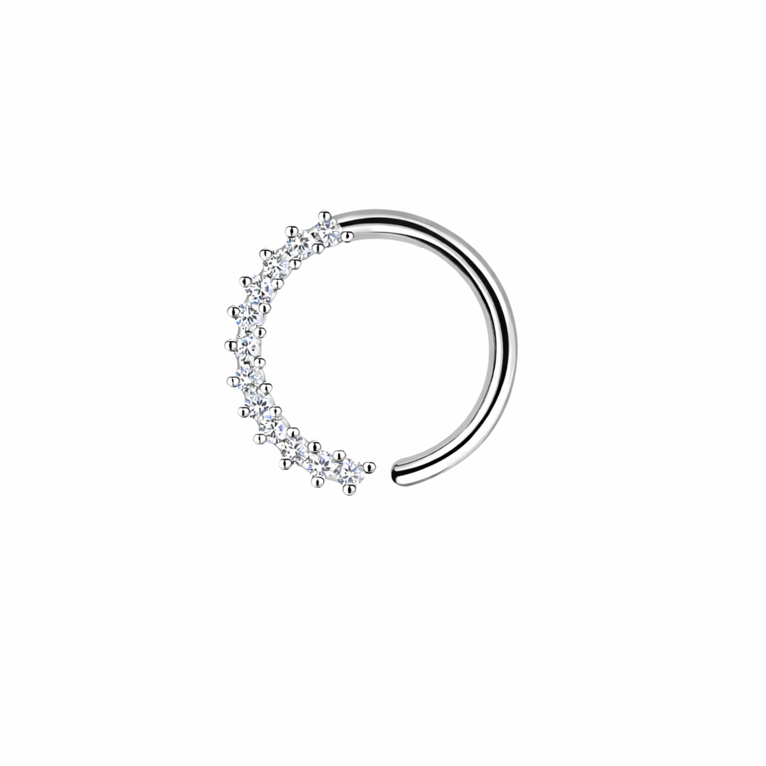 Sterling silver cartilage hoop with small clear crystals by Melchior Jewellery for ear piercing