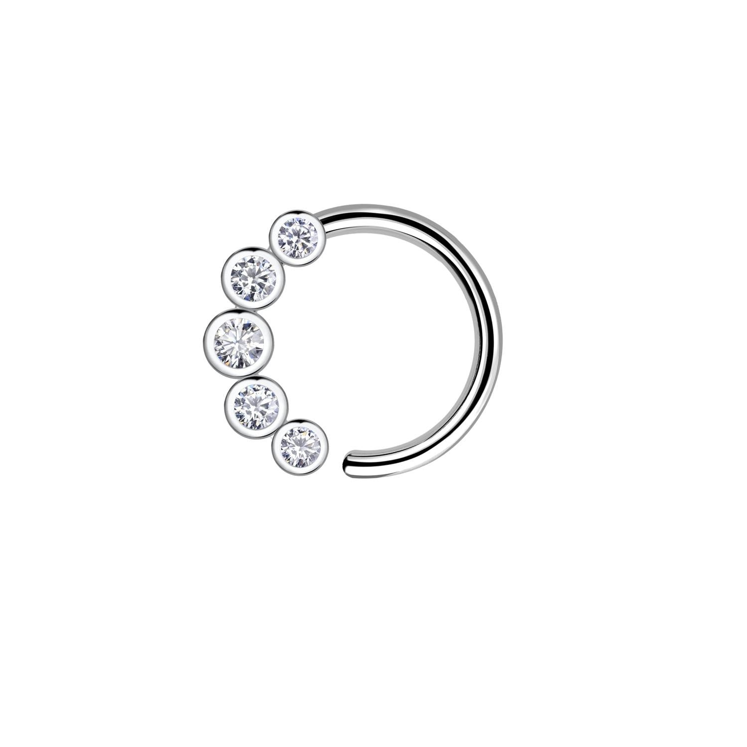 Sterling silver cartilage hoop with five clear cubic zirconia stones by Melchior Jewellery