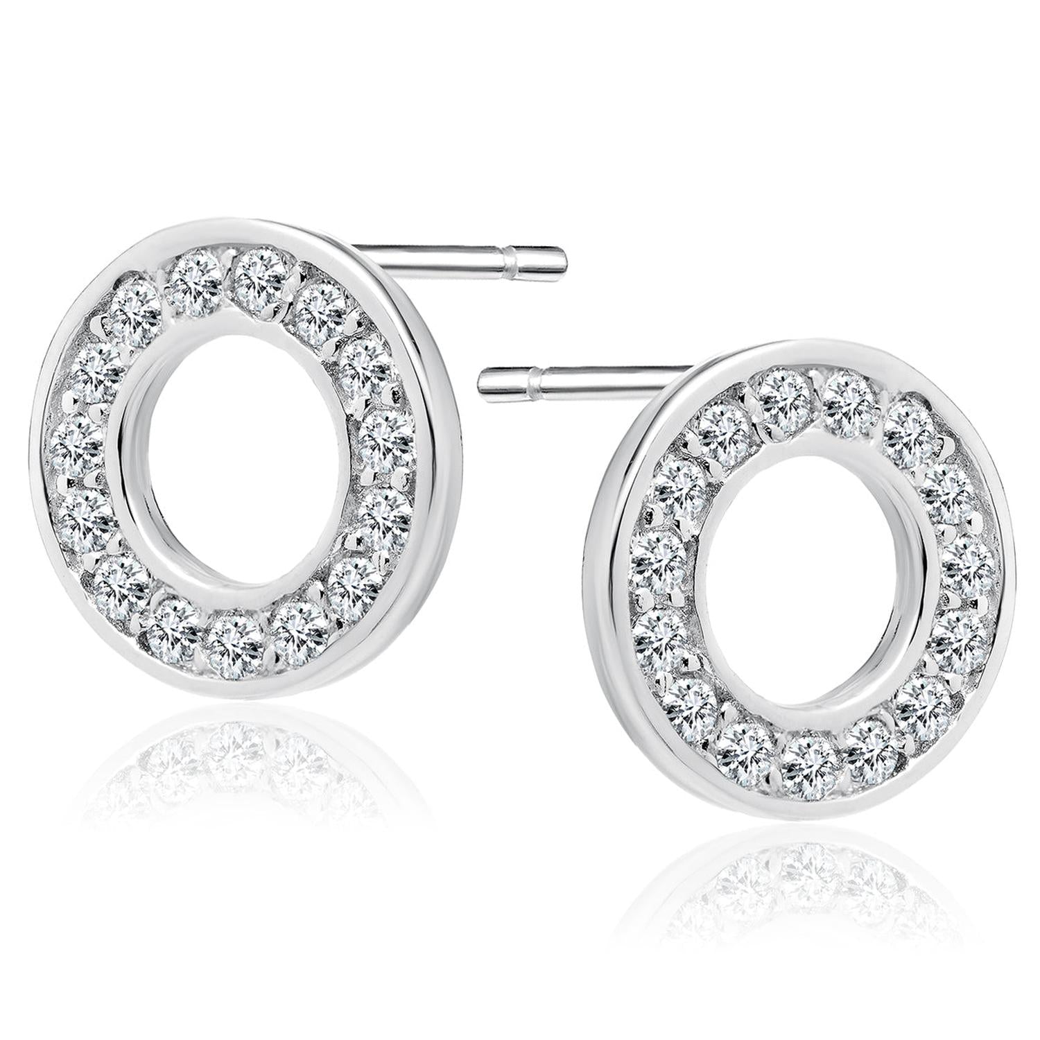Sentiell sterling silver round CZ stud earrings with clear cubic zirconia stones for women
