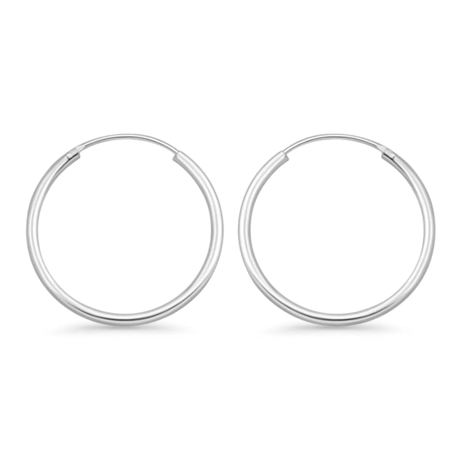 Melchior Jewellery womens 2mm thick rhodium plated hoops polished silver hoop earrings for everyday wear