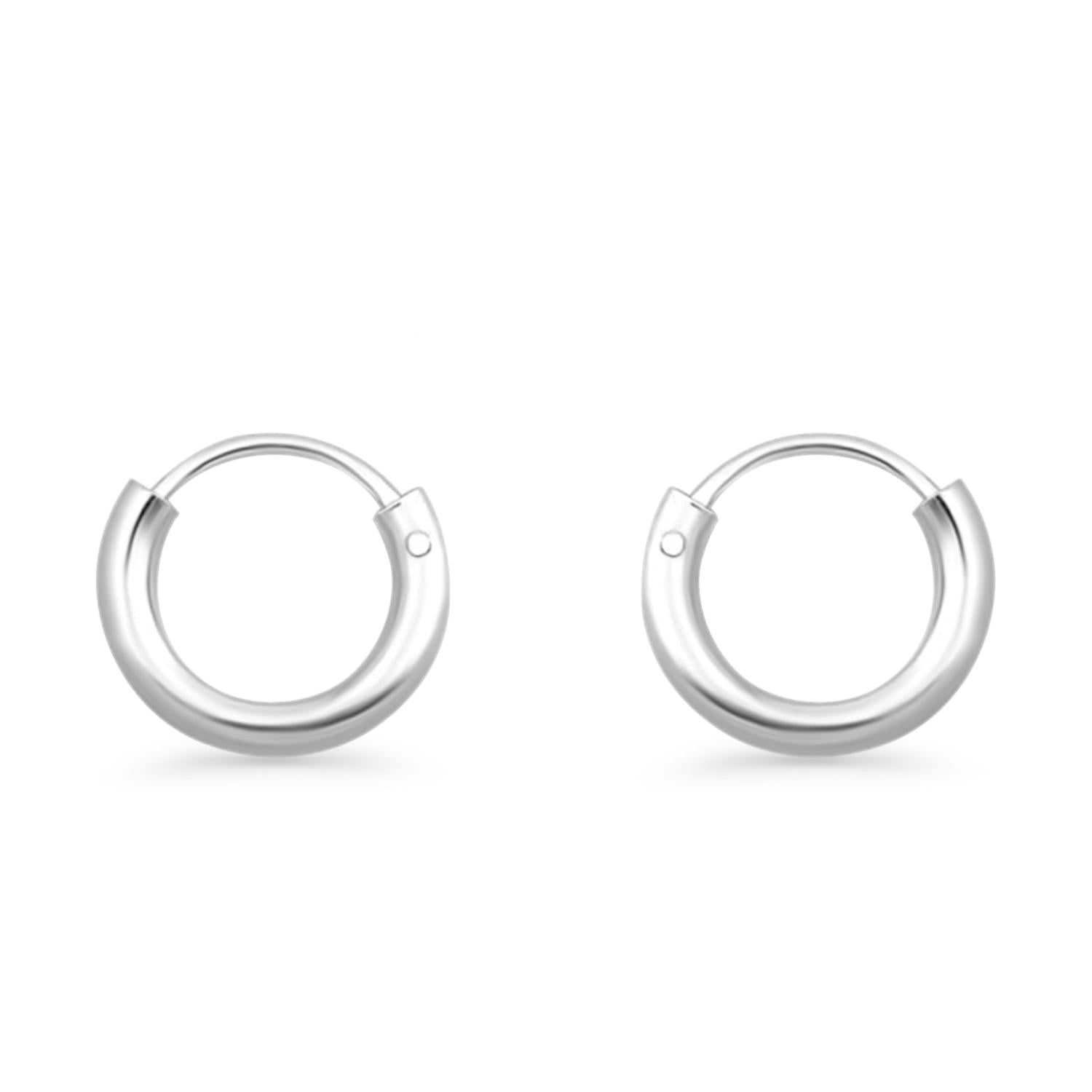 Melchior Jewellery sterling silver rhodium plated hoop earrings small polished huggie hoops with hinge clasp