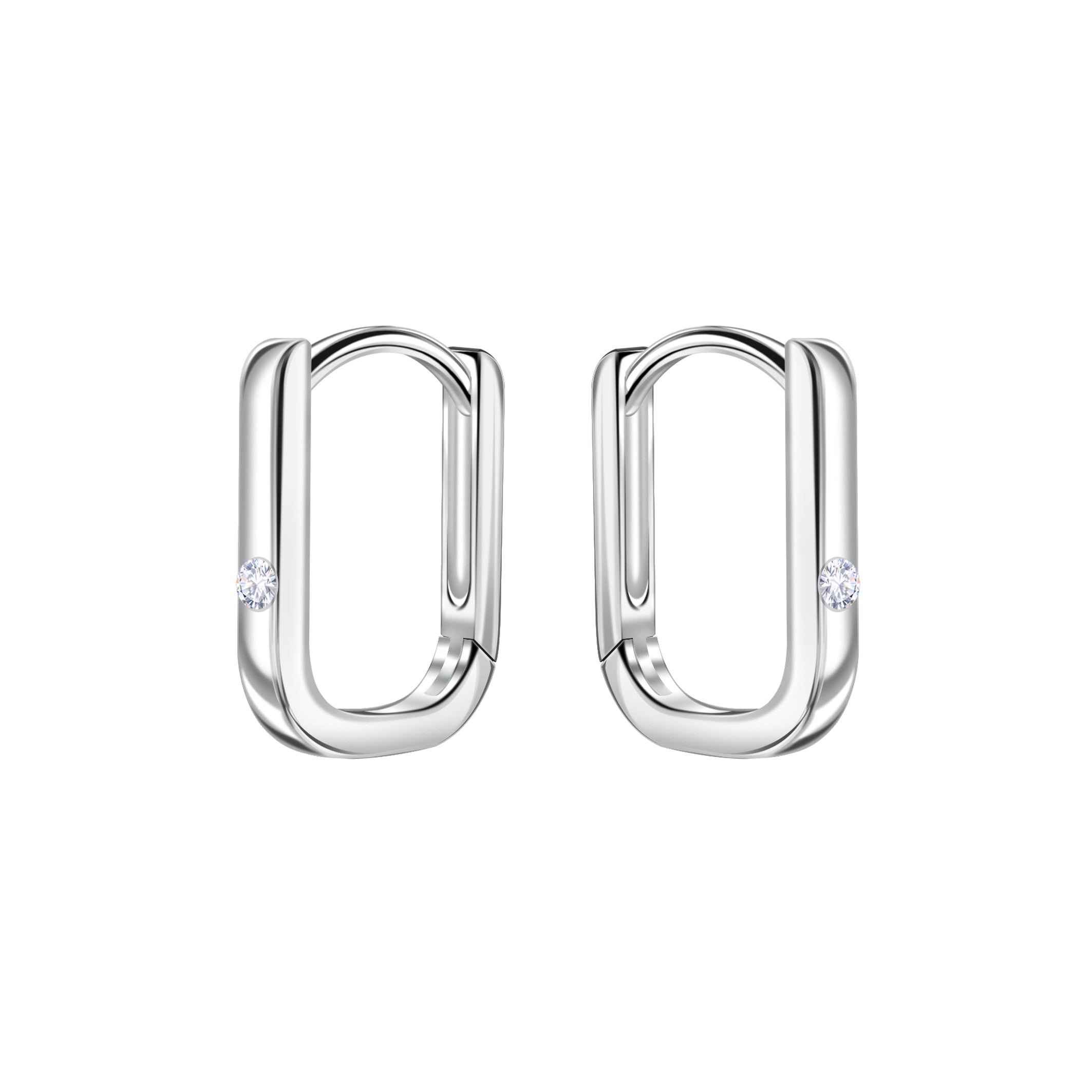 Silver hoop earrings featuring a sleek design and sparkling accents.